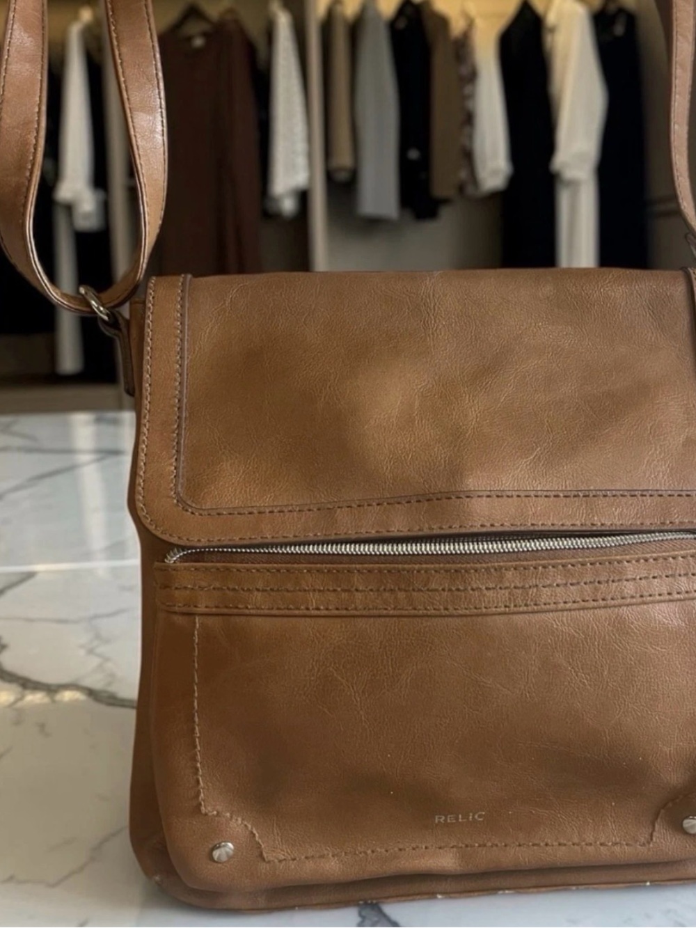 Relic By Fossil Evie Brown Faux Leather Flap Crossbody Bag Shoulder Purse
